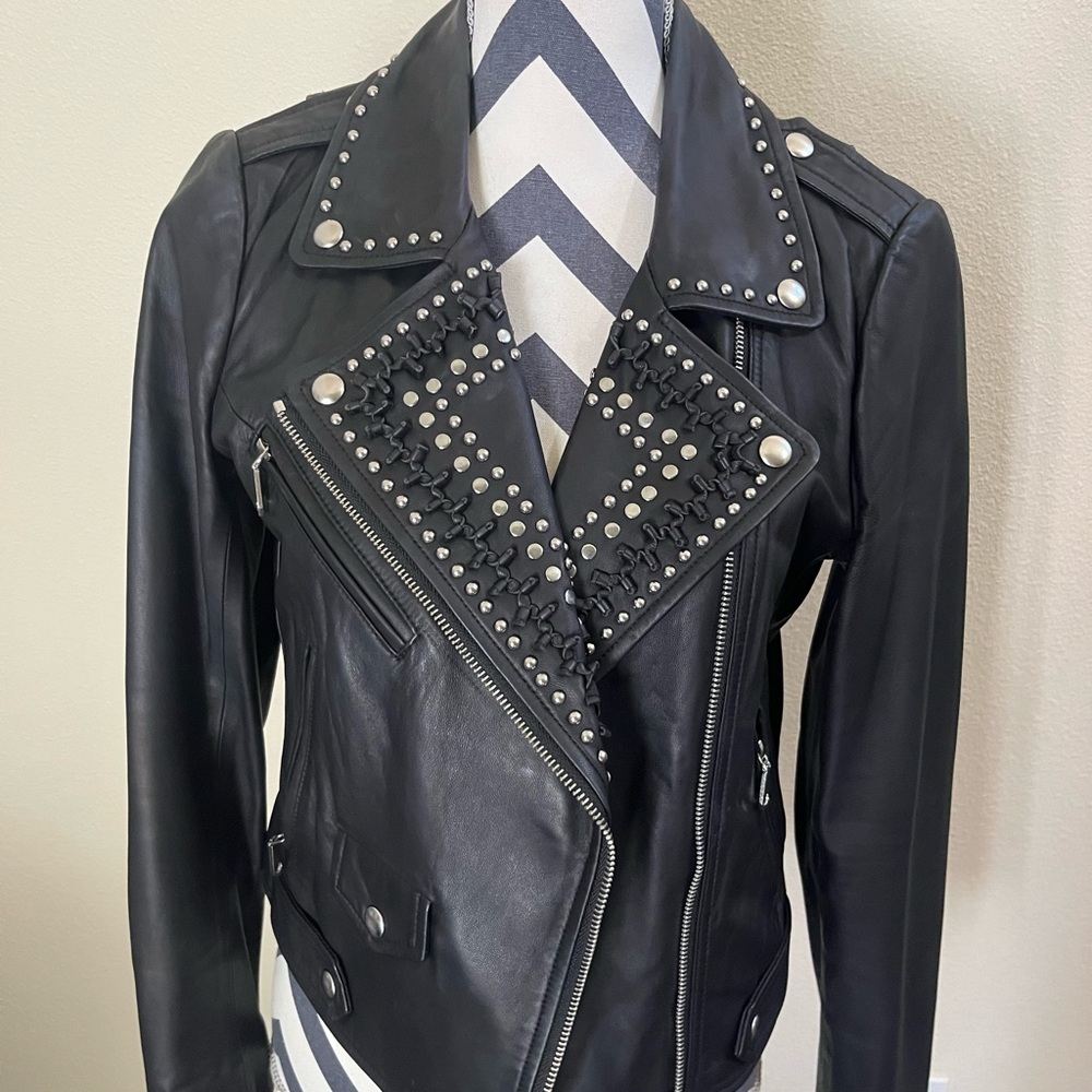 Rebecca Minkoff Black Studded Leather Jacket Size M